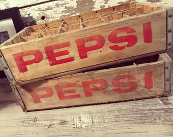 2 Vintage 1970's Pepsi Cola Wood Soda Crate Case 24 Dividers Columbus Ohio