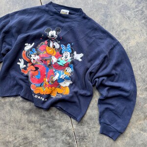 Puede incluir: Una sudadera de manga larga azul marino con un estampado gr&aacute;fico de Mickey Mouse, Minnie Mouse, Donald Duck, Goofy y Pluto. El gr&aacute;fico presenta a los personajes en una pose de celebraci&oacute;n con confeti y la palabra "Florida".