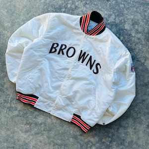 Vintage 90’s NFL Cleveland Browns Very Rare White Starter Satin Bomber Jacket