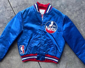 Vintage New Jersey Nets Jacket • 80s 90s NBA Starter Satin Bomber
