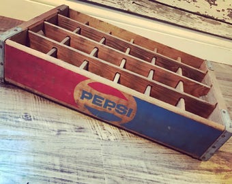 Vintage 1970's Pepsi Cola Wood Soda Crate w/ 24 Dividers