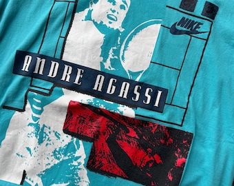 Vintage 90's Nike Very Rare Andre Agassi Tennis Player Tee T Shirt