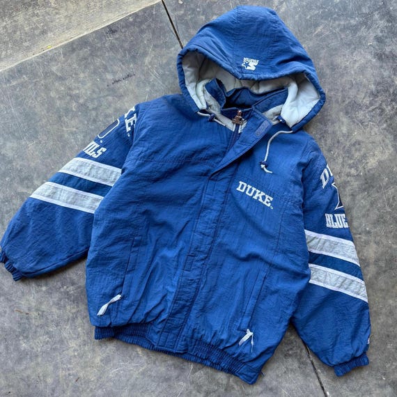 Vintage 90s Very Rare Starter Duke University Blue Devils Puffer Zip Hooded Puffed Jacket Etsy