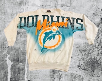Vintage 90’s Very Rare AOP Spell Out NFL Miami Dolphins Football  Crewneck Sweatshirt XL