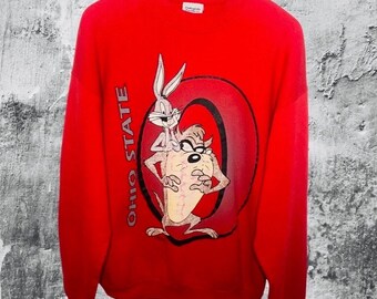 Vintage 90’s Very Rare Ohio State University Buckeyes Looney Tunes Bugs & Taz Crewneck Sweatshirt Size XL