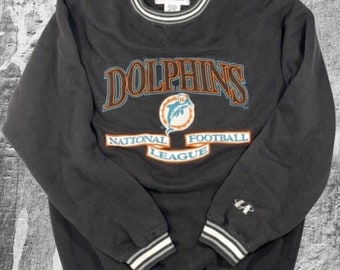 Vintage 90’s NFL Miami Dolphins Football Logo Athletic Rare Black Crewneck Sweatshirt XL