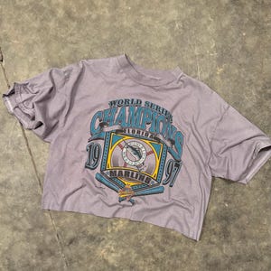 Vintage 2003 Florida Marlins Baseball MLB World Series Champs  Custom Crop Tee Tshirt