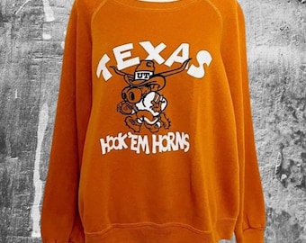 Very Rare Vintage 80’s BEVO Hook Em Horns Texas Longhorns University Crewneck Sweatshirt Size Large