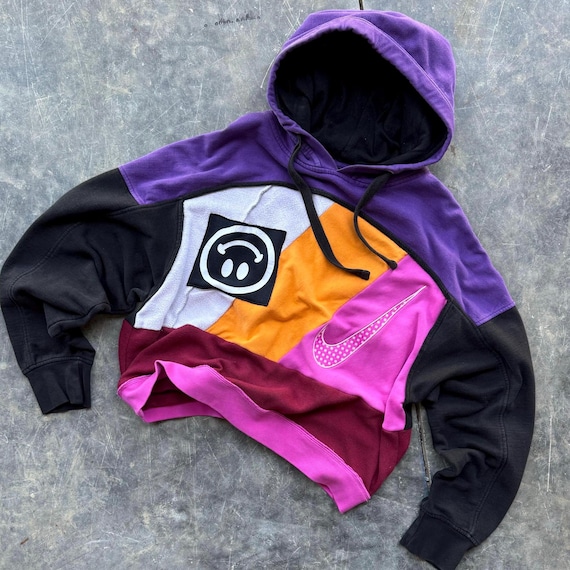 Vintage Reworked Custom Nike “Upside Down”Crop Hoodie Crewneck