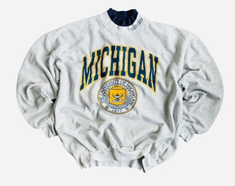 Vintage 90’s Rare  Michigan Wolverines University Crewneck Mockneck Sweatshirt Size XL