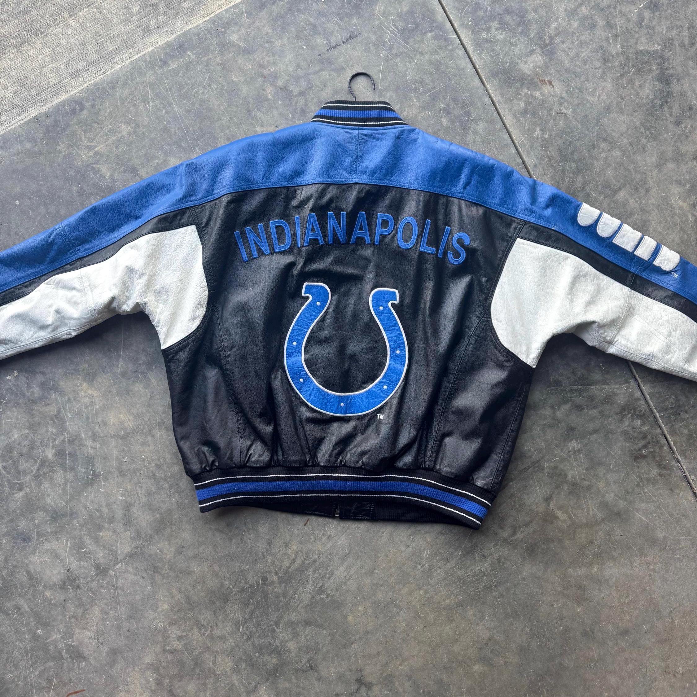 90s Vintage NFL Colts レザージャケット Vintage 90's Very Rare NFL Indianapolis Colts Embroidered Genuine