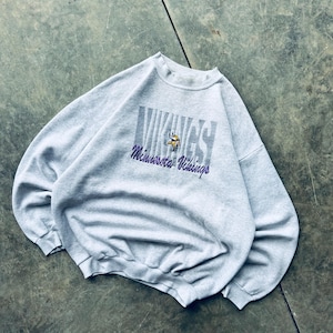 pull ras du cou brodé NFL Minnesota Vikings vintage des années 90