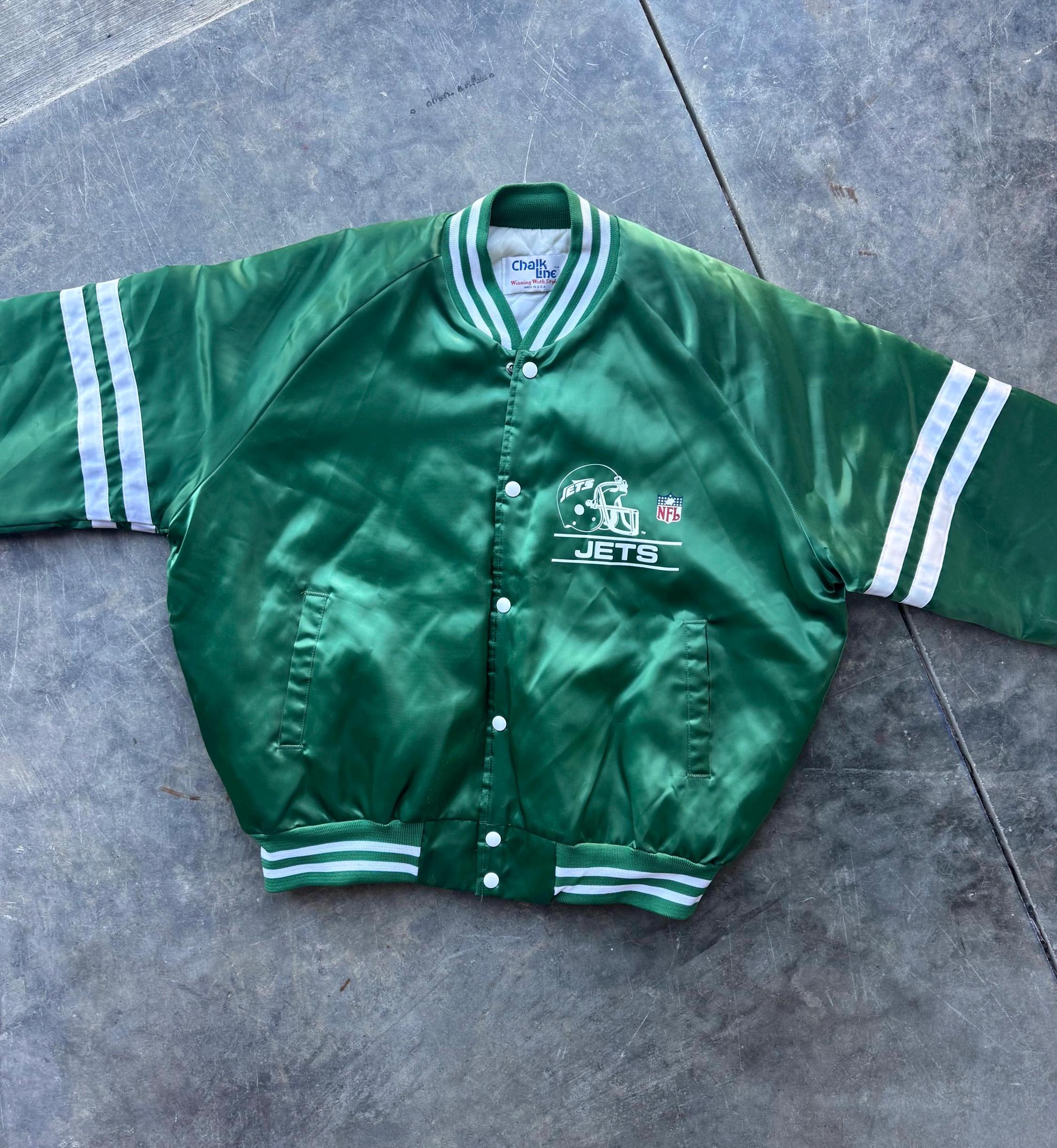 Vintage 80's New York Jets NFL Chalk Line Satin Jacket XL - Etsy