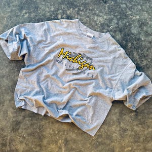 Vintage 90’s Michigan Wolverines University  Custom Crop Embroidered Football Tee Tshirt