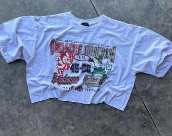 Camiseta corta vintage de los Ohio State Buckeyes Notre Dame Irish de los años 90, talla XL