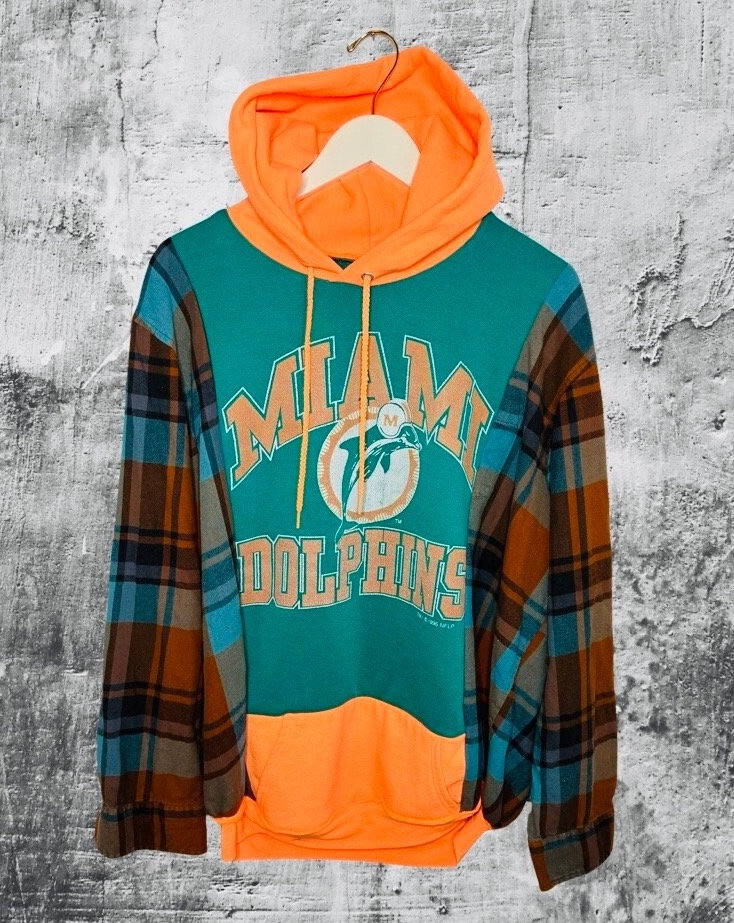 Vintage 90s Custom 1 of 1 Reworked Upcylced NFL Miami Dolphins Flannel Hoodie Sweatshirt Size XL XXL Etsy Canada