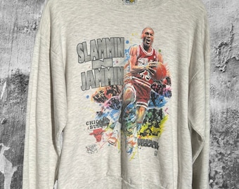 Very Rare Vintage 1990 Official Fan Slammin & Jammin Michael Jordan Bulls Crewneck Sweatshirt Size Large