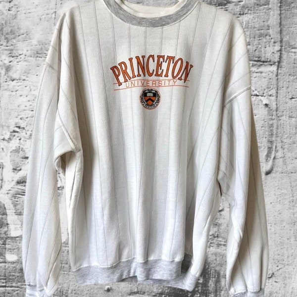 Rare Vintage 90’s NCAA Princeton Tigers University Ivy League Pinstripe Crewneck Sweatshirt Large