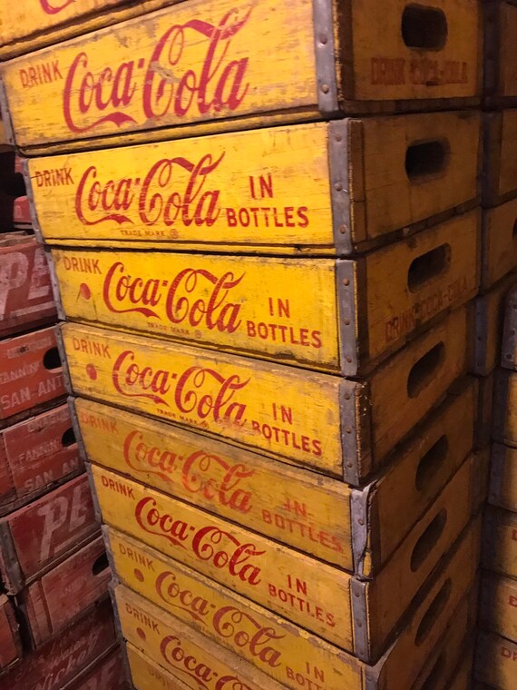 1 Vintage 1960’s Yellow Coke Coca Cola In Bottles Wood Soda Pop Crates