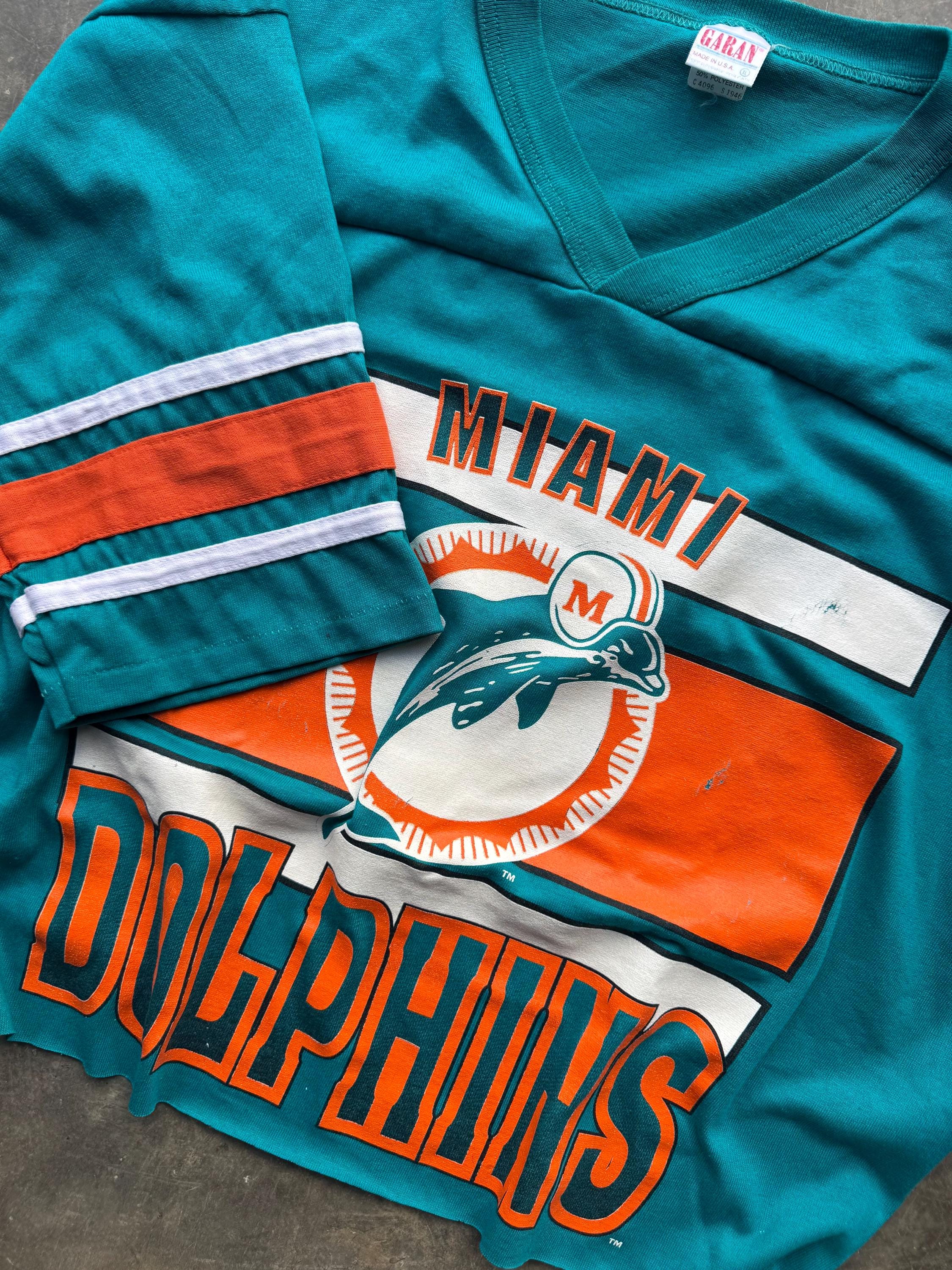 Vintage 90s Miami Dolphins Crop Top Jersey, NFL Raglan Tee (L/XL