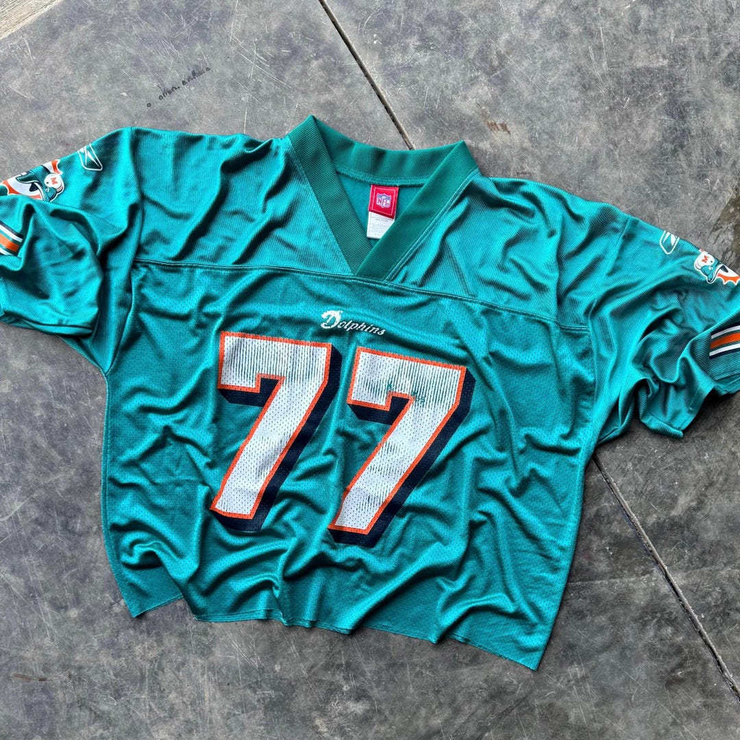 champion Miami dolphins 80s フットボールシャツ xl Vintage 80s Logo 7 Miami Dolphins T-Shirt XL VTG USA V-Neck Teal