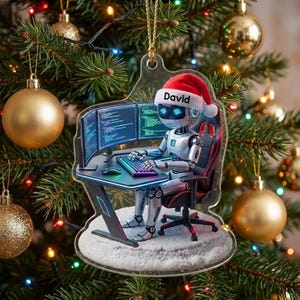 Custom Robot Coder Acrylic Christmas Ornament, Personalized AI Developer Tech Xmas Decor, Computer Programmer Keepsake Gift