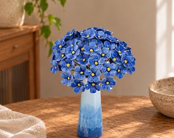 Forget Me Not Ceramic Flowers, Handmade Flower Decor, Blue Floral Bouquet, Gift for Her