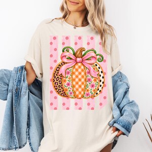 Patchwork Pumpkin Shirt | Gingham, Floral, Leopard, Polka-Dot Fall Tee
