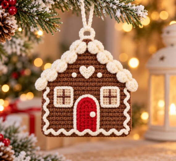 Crochet Gingerbread House Pattern, Christmas Tree Ornament PDF, Holiday Crochet Decor