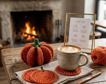 Crochet Pumpkin Coaster Pattern, Fall Mug Rug, Autumn Table Decor (Digital Download)