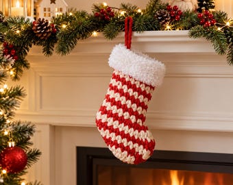 Mini Crochet Christmas Stocking Pattern, Striped Ornament PDF