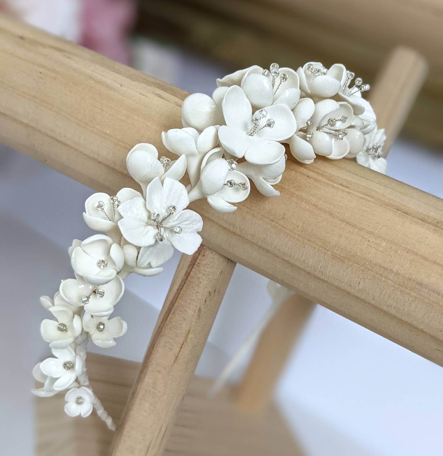 Ivory bridal polymer clay flower crown Bridal hair flowers Etsy