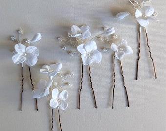 Wedding Flower Hair Pins, Silver Flower Hair Comb, Bridal Hair Piece, Floral Hair Accessory, Flower Girl, Bridal Hair Clip, Boho wedding pin