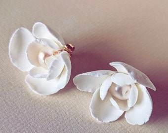 Bridal Earrings, Hand sculpted luxury clay floral bridal earrings, Flower studs, Earrings for bride, Wedding flower earrings, Modern bride