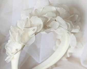 Ecru Wedding Flower Headband Fascinator, Ivory Cream Flower Crown, Wedding Guest, Bride, Bridesmaid, Bride, Hair Accessory, Hair Band