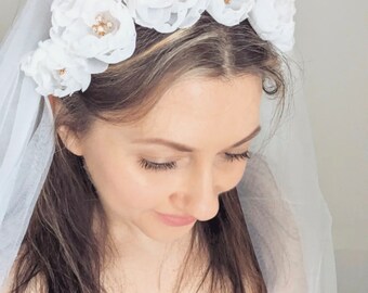 Wedding flower hairband, 3D flower garland, Wedding spring flower tiara, Fabric flower tiara, Bridal hair accessory, Bohemian wedding, Gift