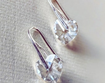Diamond Heart Earrings Dangling Clear Crystal Drops, Heart-Shaped Dangles, Romantic Jewelry Gifts for Her, Valentine Present for Wife, Gift