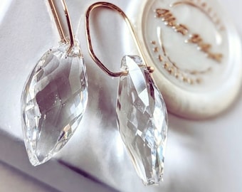 Wedding Crystal Earrings, 14k gold filled Swarovski Crystal Diamond Drop Clear Earrings, Bridal Earrings, Marquise Earrings, Gift for Her