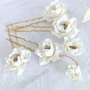 Bridal Hair Pins | White Cold Porcelain Flower Hair Pins Bridal Set of 4 | Wedding Hair Accessories | Wedding Hair Flower Pins | Bridesmaid