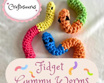 Crochet Gummy Worm Fidget Toy, Quiet Sensory Activity, Handmade, Kids Gift, Noiseless, Custom Colors