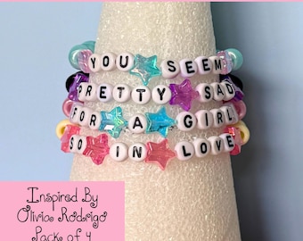 Handmade Beaded Lyric Bracelet Set, Olivia Rodrigo Inspired, Concert Outfit Jewelry (Set of 4)