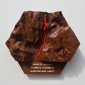 3D-Printed Angels Landing Terrain Tile | 5" Map with Trail Route | Zion National Park Gift