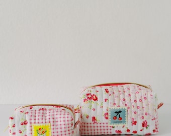 Handmade Floral Patchwork Quilted Cosmetic Bag, Toiletry Makeup Case