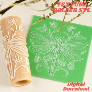 Rodillo texturizador de libélula STL – Patrón floral de arcilla