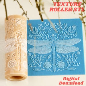 Dragonfly Floral Texture Roller STL for Clay
