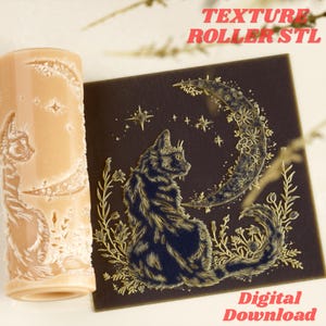 Witchy Cat & Moon Texture Roller STL for Clay