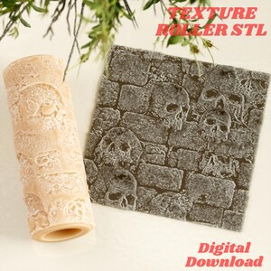 Skull Brick Wall Texture Roller STL
