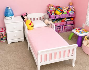 Wooden White Children Toddler Bed | Toddler Bed Frame | House Bed with Rails | Children Play Bed