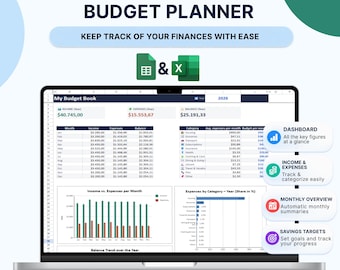 Budgetplaner für Excel & Google Sheets – Einfache und übersichtliche Erfassung von Einnahmen, Ausgaben und Ersparnissen