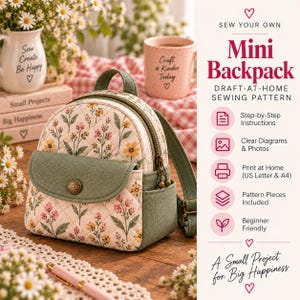 Schnittmuster für einen Mini-Rucksack, PDF-Datei für einen kleinen Rucksack, DIY-Rucksack-Schnittmuster, Schnittmuster für Anfänger, druckbares Taschenschnittmuster